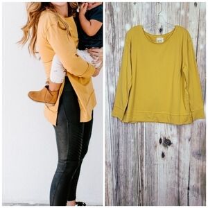 Rachel Hollis Gold Yellow Long Sleeve Raw Edges Top New Size Small